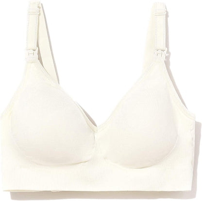 Women'S Seamless Maternity Nursing Sleep Bra Support Removable Padded Wireless Breastfeeding Bras Ivory / Large