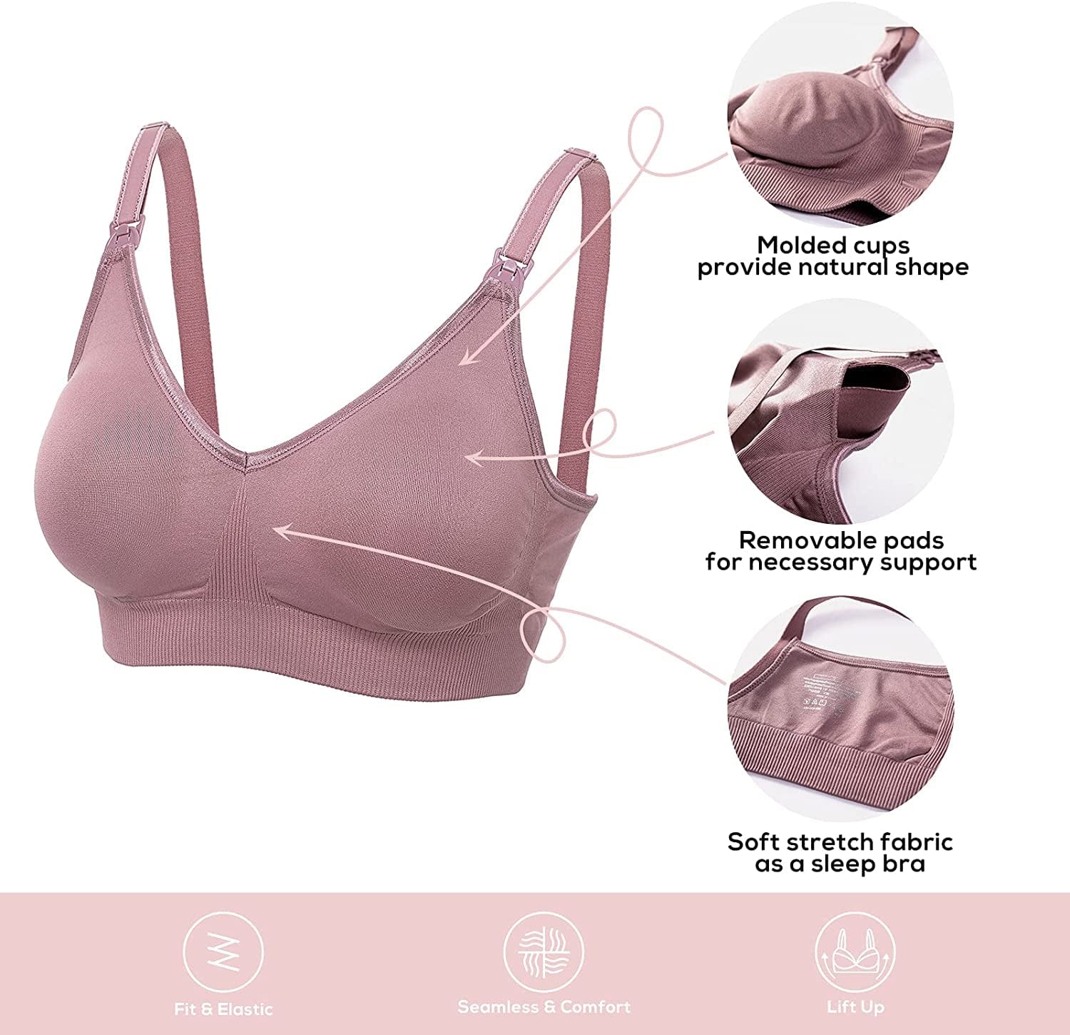 Women'S Seamless Maternity Nursing Sleep Bra Support Removable Padded Wireless Breastfeeding Bras