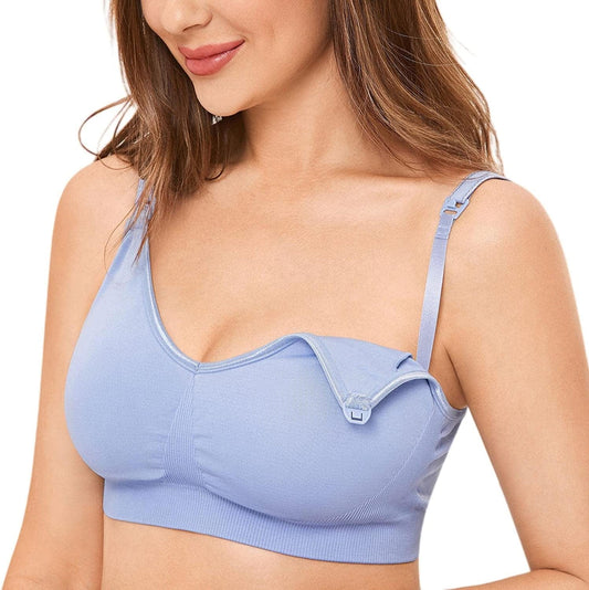 Women'S Seamless Maternity Nursing Sleep Bra Support Removable Padded Wireless Breastfeeding Bras Mystery Blue / Large