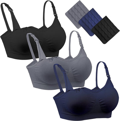 Women'S Seamless Nursing Bras for Breastfeeding Full Bust Maternity Bras for Pregnancy 03pcs/Pack (Black Blue Grey) / Medium