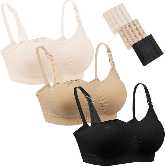 Women'S Seamless Nursing Bras for Breastfeeding Full Bust Maternity Bras for Pregnancy 03pcs/Pack (Black Beige Pink) / XX-Large