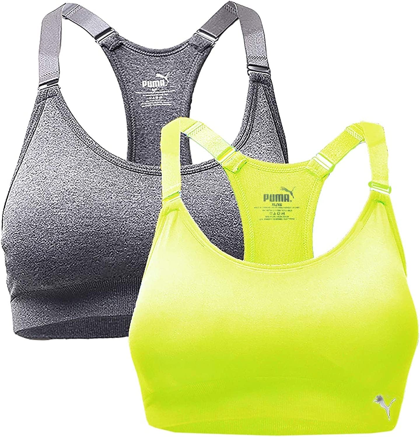 Women'S Seamless Sports Bra with Removable Cups Neon Yellow/Grey (2 Pack) / Medium