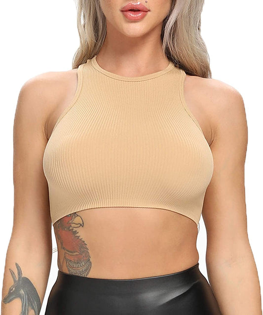 Women'S Seamless Sports Bras Hollowout Activewear Fitness Workout Yoga Running Crop Tops #14 Flesh / Medium