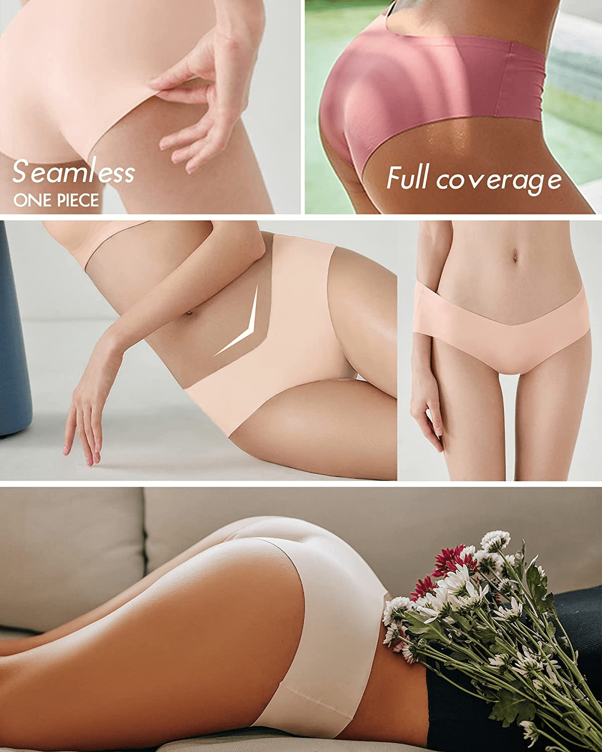 Women’S Seamless Underwear Soft Stretch Briefs Invisibles Hipster V Cut Cheeky No Show Bikini Panties 5 Pack XS-L Apparel & Accessories > Clothing > Underwear & Socks > Underwear ROSYCORAL   