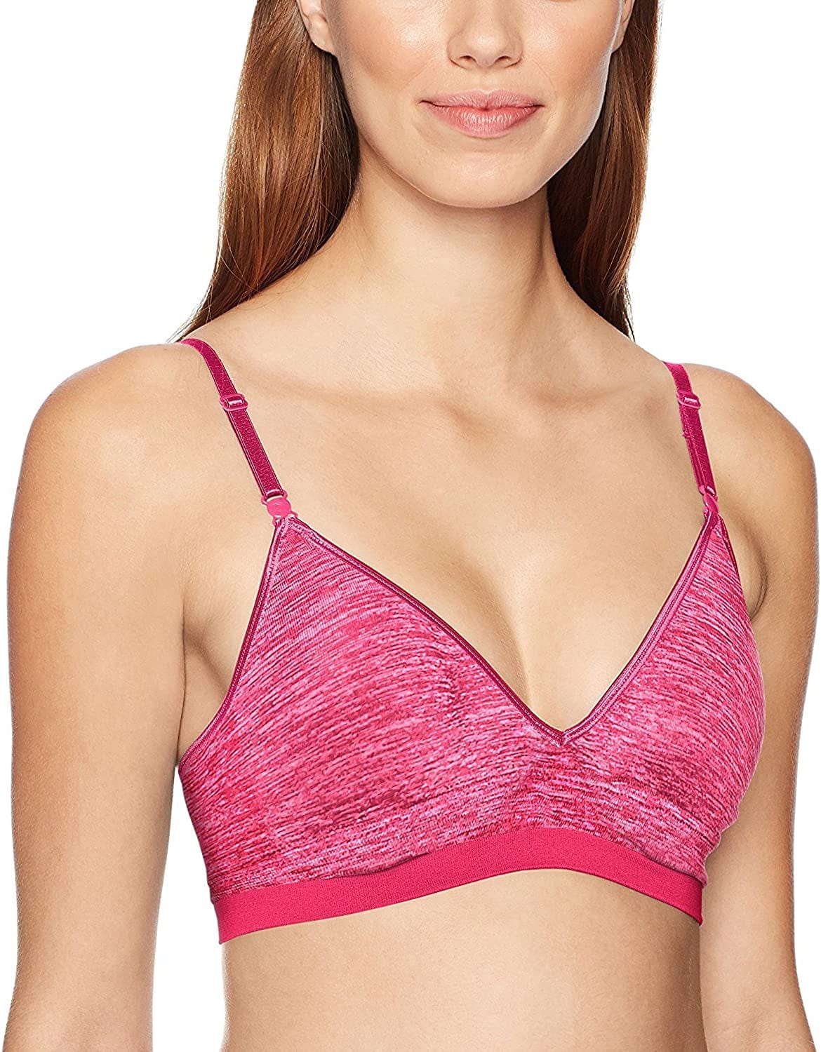 Women'S Seamless Wirefree Bra with Soft Padding and Convertible Straps Heartfelt Pink Heather / Medium