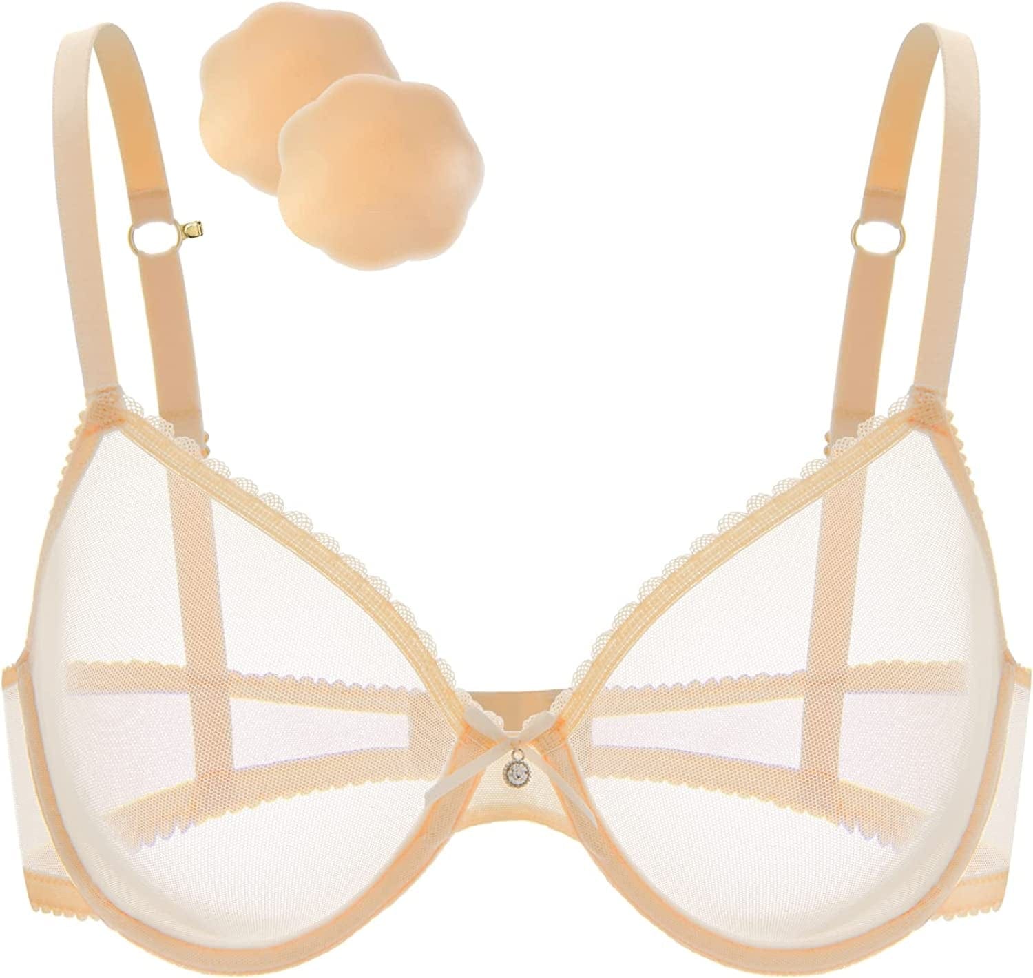 Women'S See through Sexy Sheer Bra Unlined Underwire Support Everyday Bra with Silicone Nipple