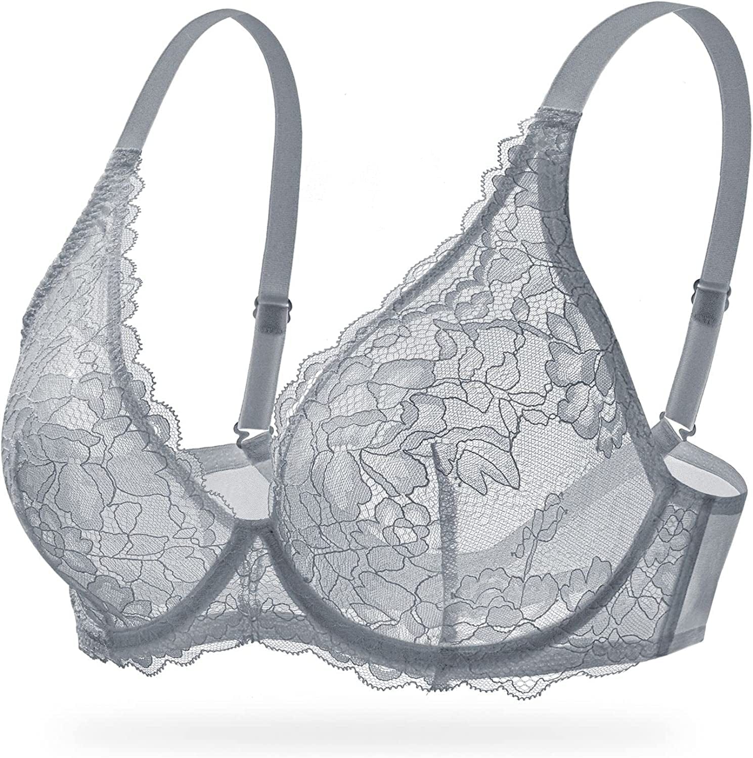 Women'S Sexy Bra Sheer Lace Bra Plunge Unlined Full Coverage See through Underwire Bra