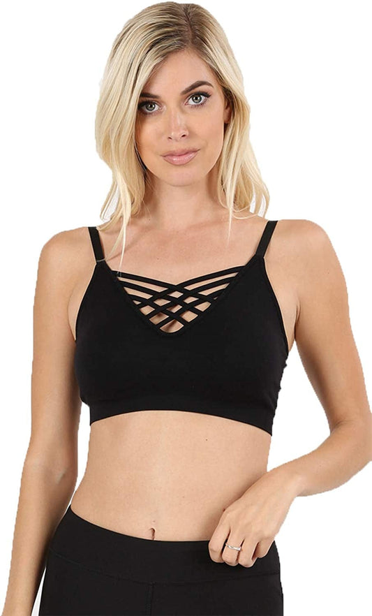 Women'S Sexy Cross Strappy Wirefree Sports Bra Bralette Black / Large-X-Large