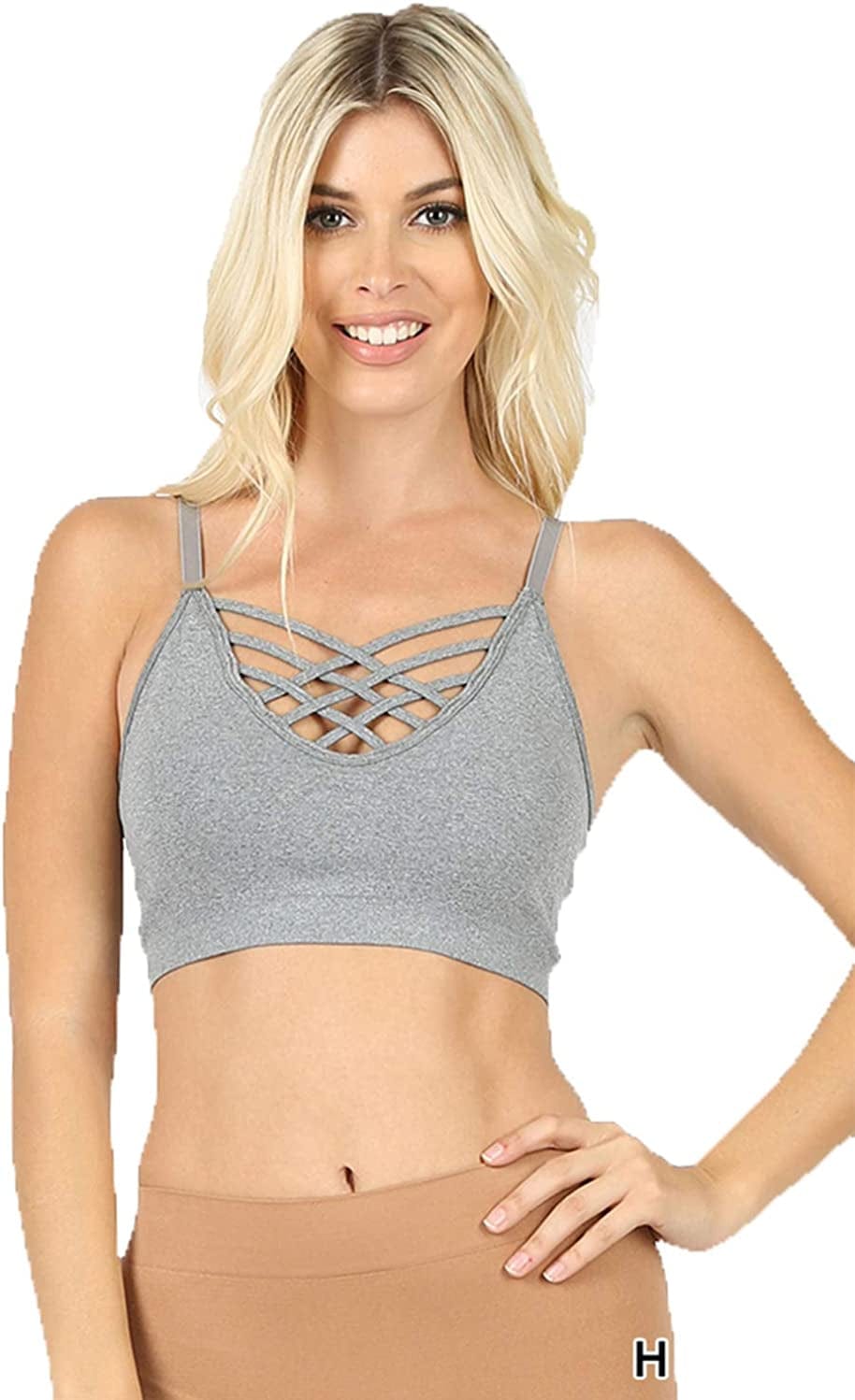 Women'S Sexy Cross Strappy Wirefree Sports Bra Bralette with Removable Pads H.grey / Large-X-Large