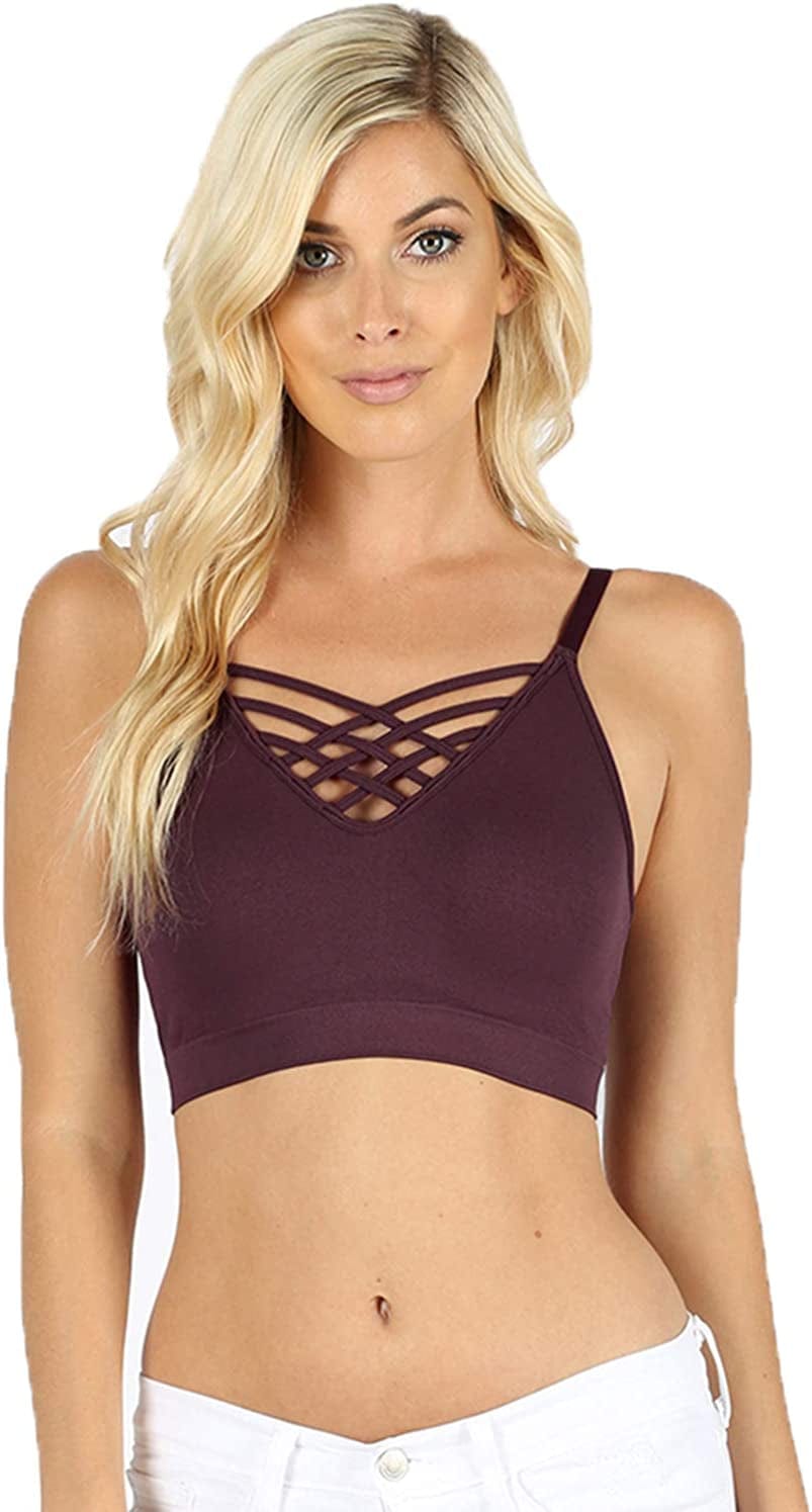Women'S Sexy Cross Strappy Wirefree Sports Bra Bralette with Removable Pads Eggplant / Large-X-Large