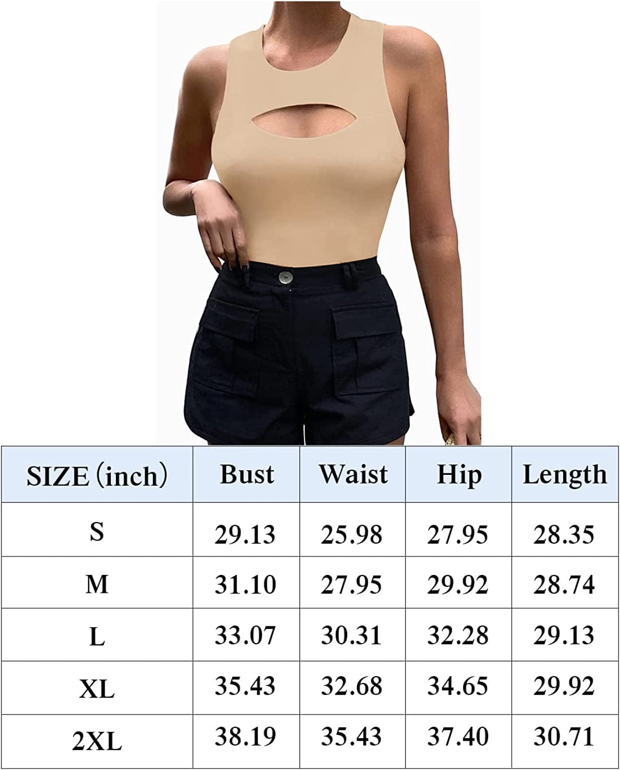 Women'S Sexy Cutout Front Sleeveless Halter Neck Tank Top Thong Bodysuit