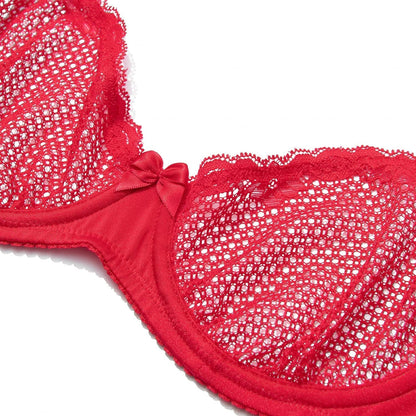 Women'S Sexy Lace Balconette Bra See through Demi Unlined Bras Mesh Sheer Underwire