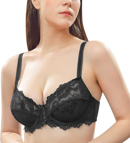 Women'S Sexy Lace Bra Non Padded Unlined Bra Full Coverage Underwire plus Size Lace Bralette Lingerie Black / 40C