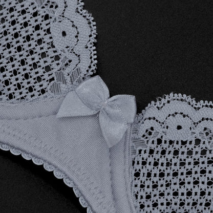 Women'S Sexy Lace Bra See through Mesh Unlined Balconette Demi Cup Underwire Non-Padded Lingerie