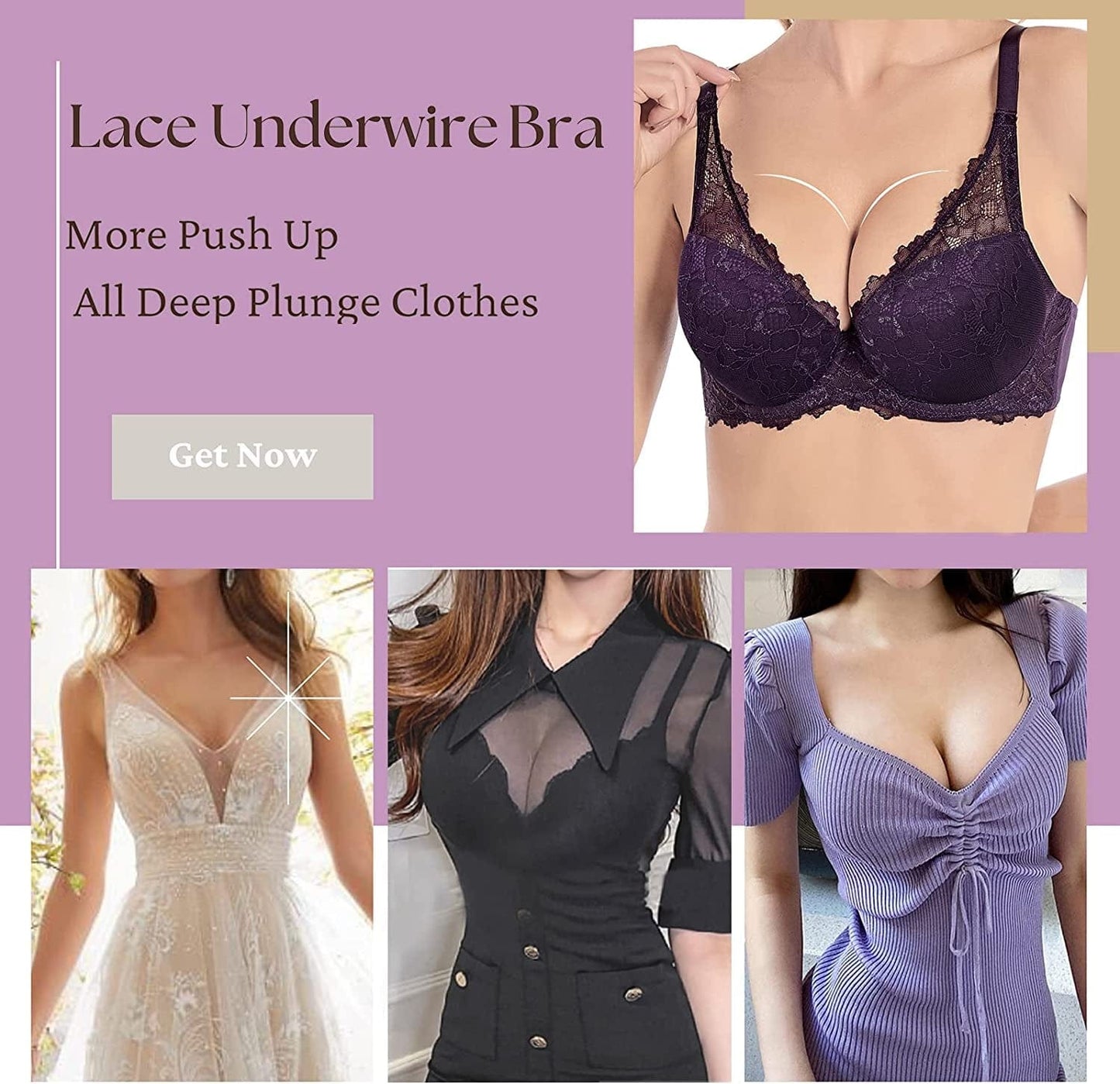 Women'S Sexy Lace Push up Bra with Padded Add One Cup Underwire Balconette Bra plus Size Low Cut Bra