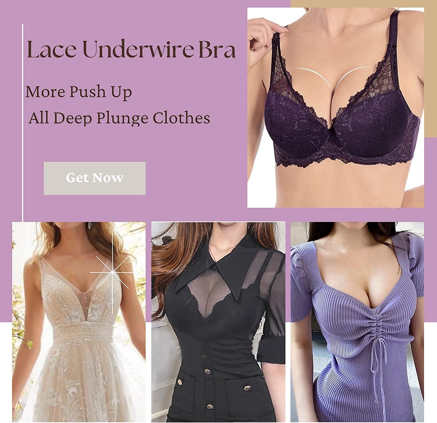 Women'S Sexy Lace Push up Bra with Padded Add One Cup Underwire Balconette Bra plus Size Low Cut Bra