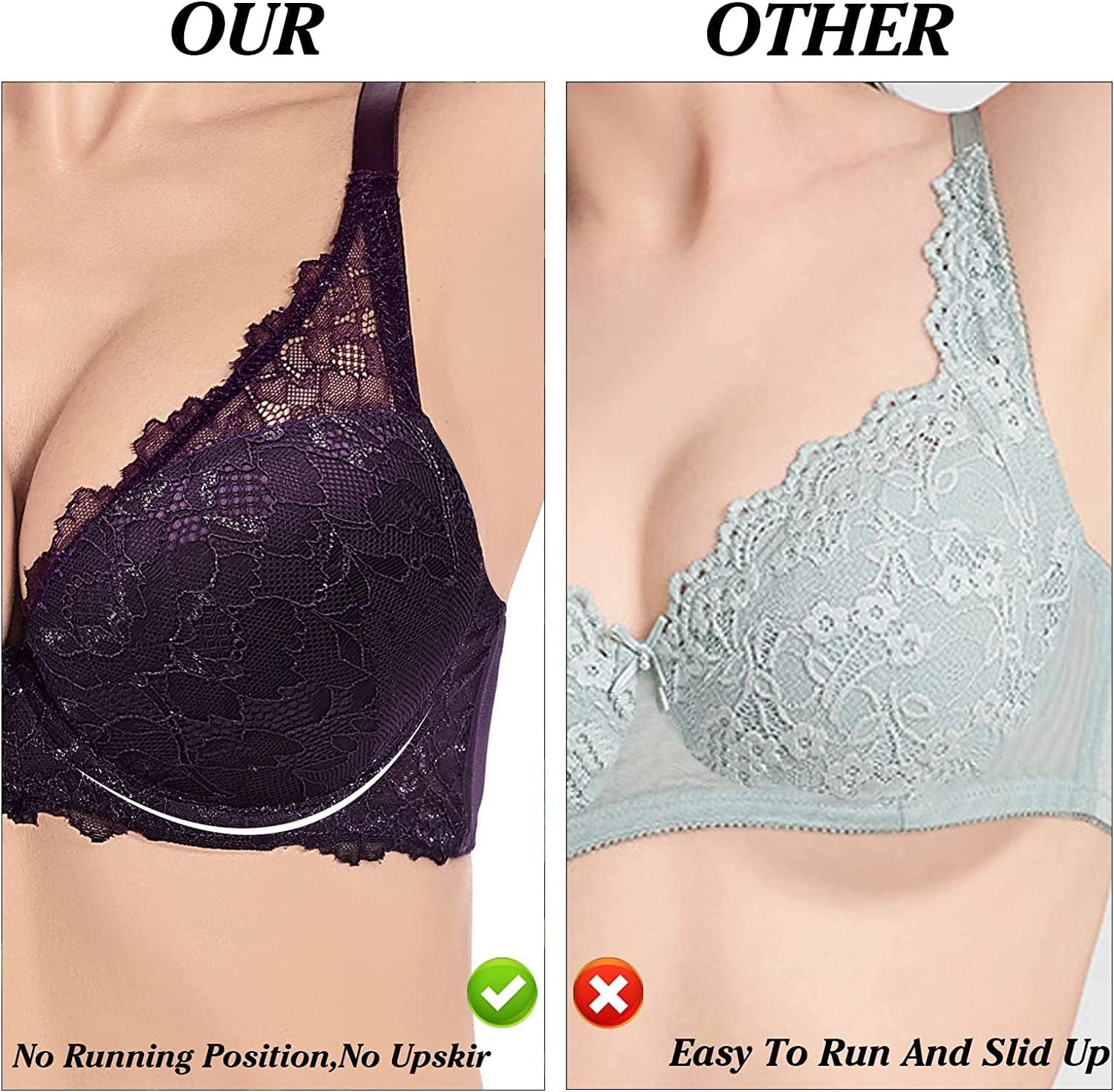 Women'S Sexy Lace Push up Bra with Padded Add One Cup Underwire Balconette Bra plus Size Low Cut Bra