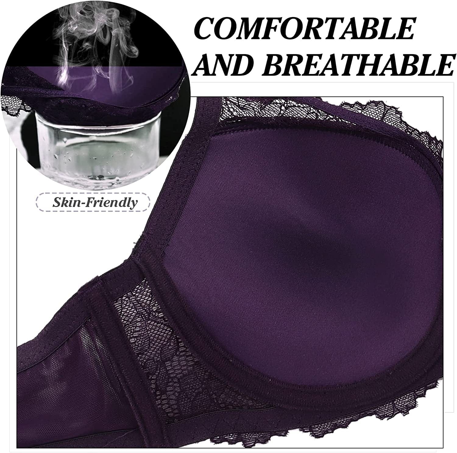 Women'S Sexy Lace Push up Bra with Padded Add One Cup Underwire Balconette Bra plus Size Low Cut Bra