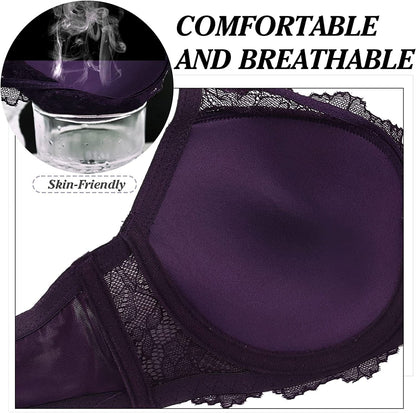 Women'S Sexy Lace Push up Bra with Padded Add One Cup Underwire Balconette Bra plus Size Low Cut Bra