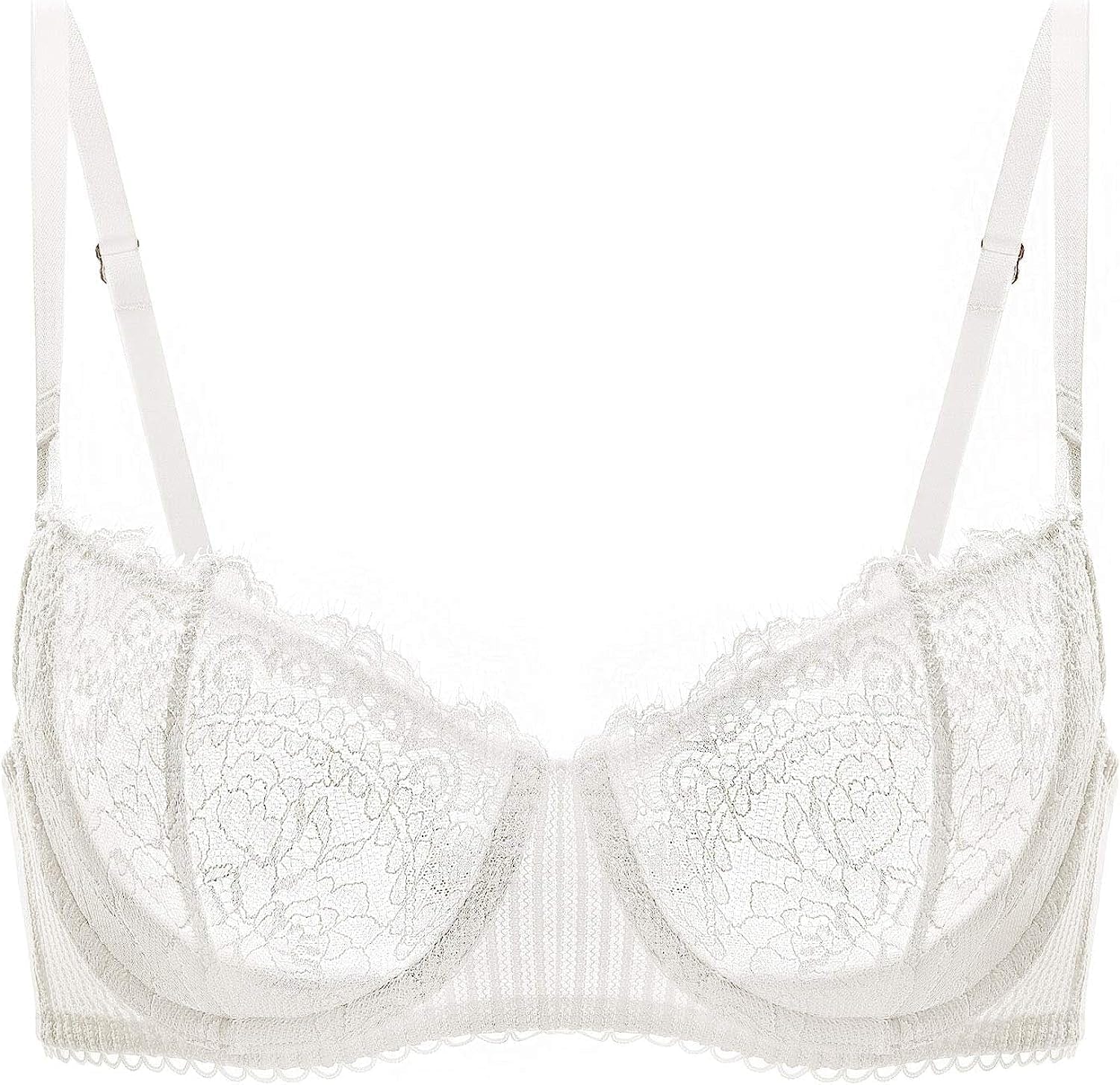 Women'S Sexy Lace Push up plus Size Bra Sheer Balconette Underwire Unlined Ivory_eyelash Lace / 36F