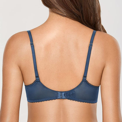 Women'S Sexy Lace Push up plus Size Bra Sheer Balconette Underwire Unlined