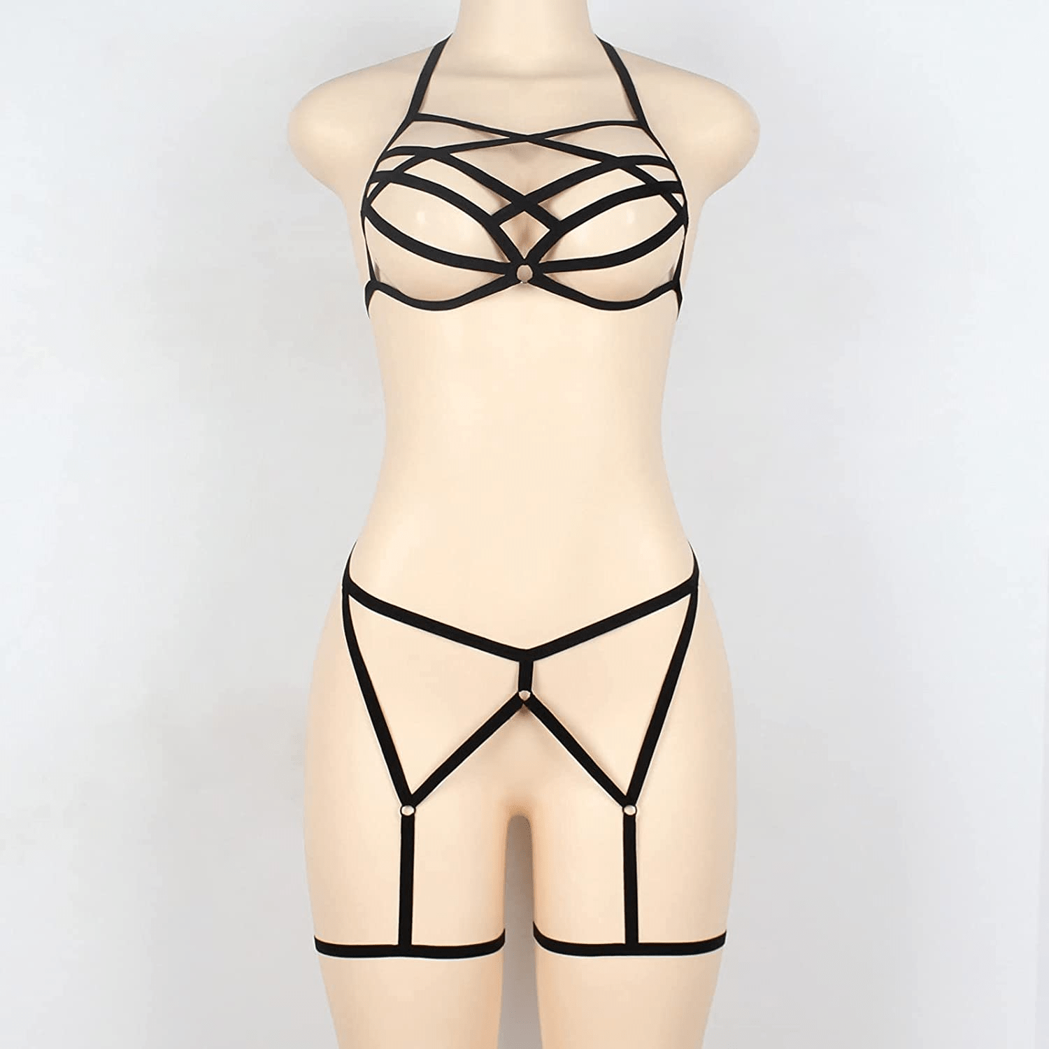 Women'S Sexy Lingerie Strappy Bralette G-String Deep V Cage Harness Bras Thongs Underwear Babydolls Letter Bikini Apparel & Accessories > Clothing > Underwear & Socks > Shapewear aneralied   