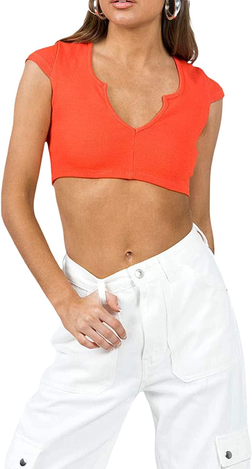 Women'S Sexy off the Shoulder Crop Top Solid Color Ruffled Short Sleeve Tube Cropped Blouse Tops D-orange / Small