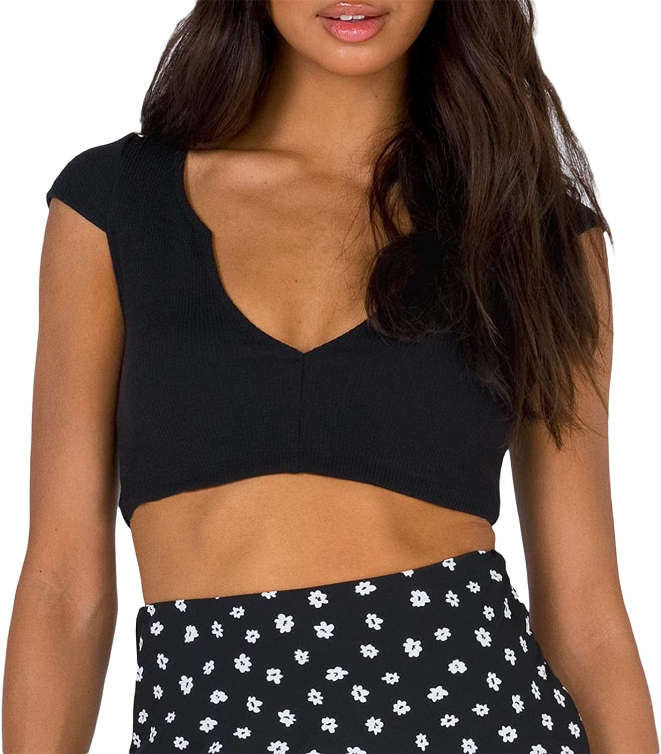 Women'S Sexy off the Shoulder Crop Top Solid Color Ruffled Short Sleeve Tube Cropped Blouse Tops D-black / Small