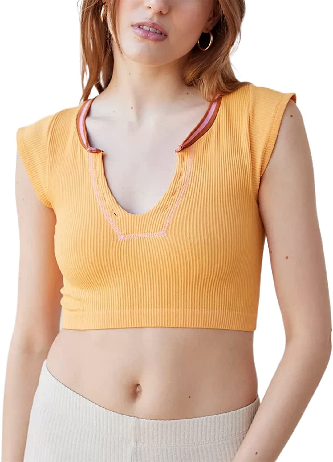 Women'S Sexy off the Shoulder Crop Top Solid Color Ruffled Short Sleeve Tube Cropped Blouse Tops C-yellow / Small