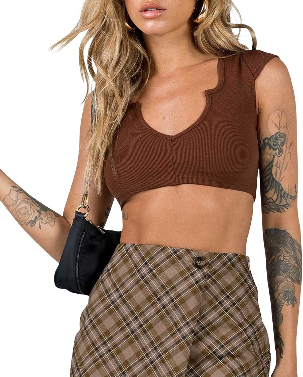 Women'S Sexy off the Shoulder Crop Top Solid Color Ruffled Short Sleeve Tube Cropped Blouse Tops D-brown / Small