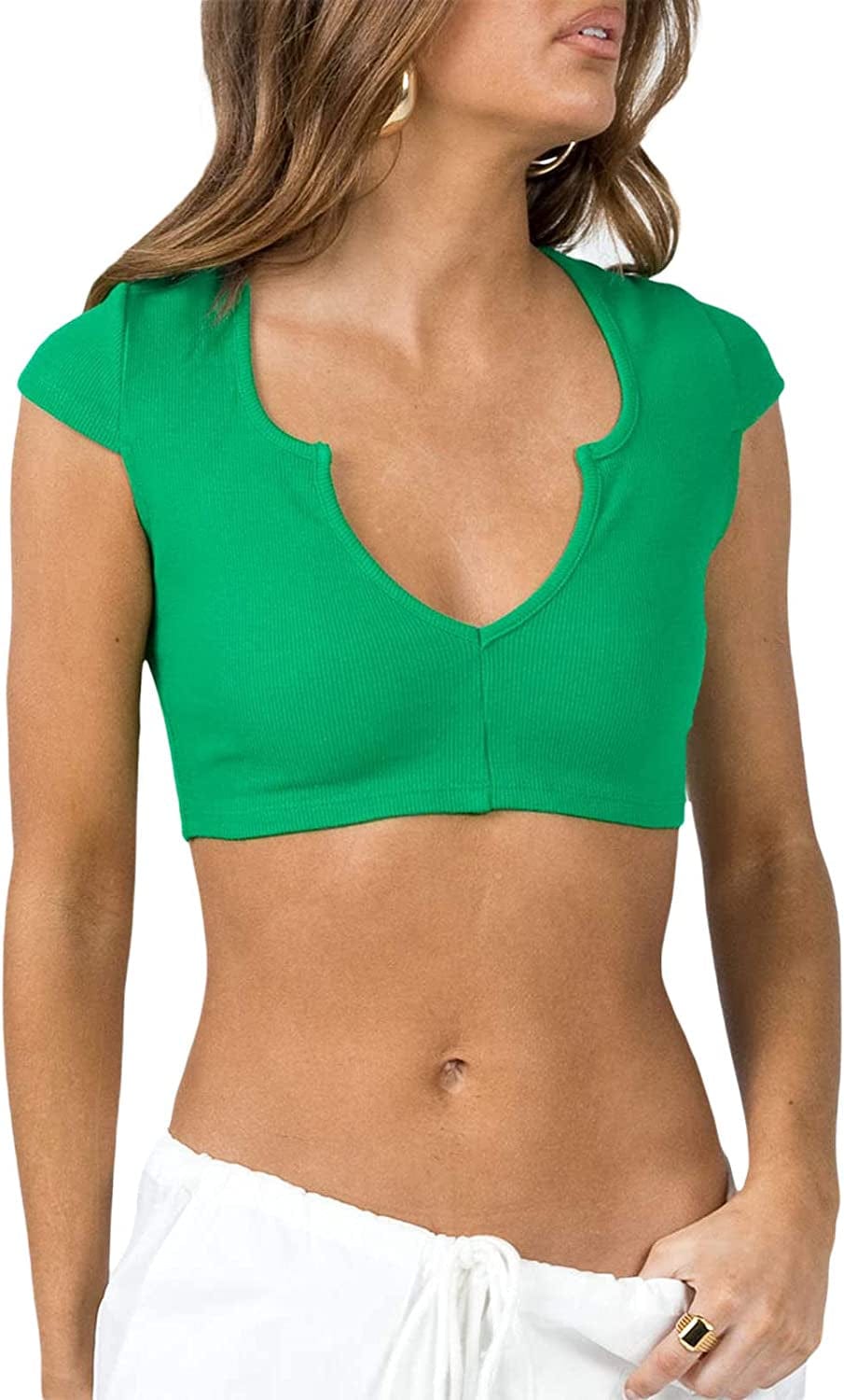 Women'S Sexy off the Shoulder Crop Top Solid Color Ruffled Short Sleeve Tube Cropped Blouse Tops D-green / Small