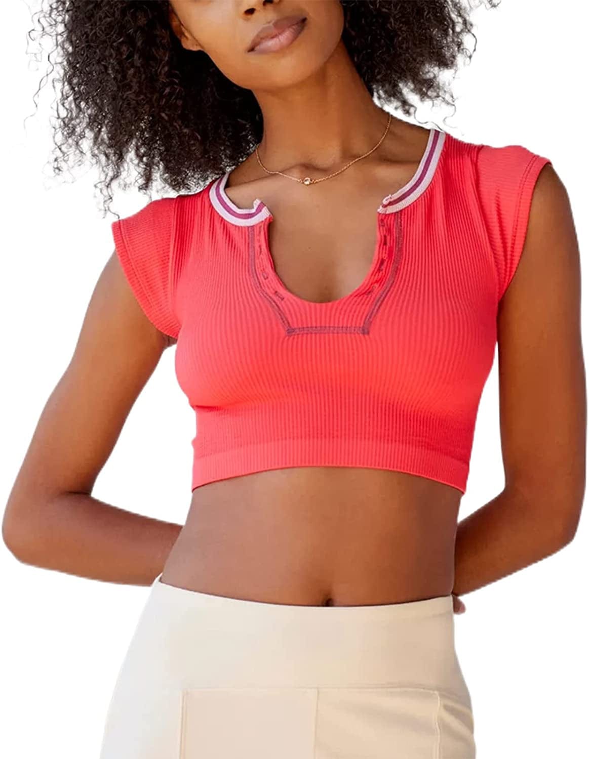 Women'S Sexy off the Shoulder Crop Top Solid Color Ruffled Short Sleeve Tube Cropped Blouse Tops C-watermelon Red / Small