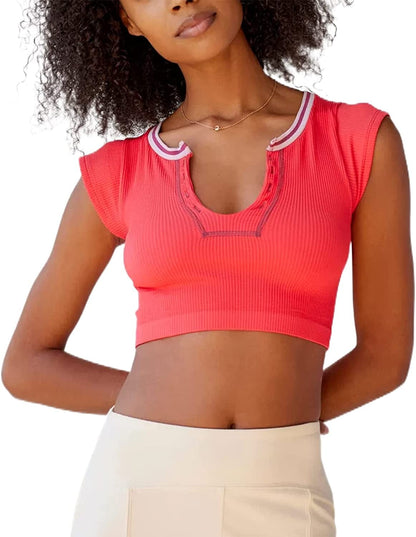 Women'S Sexy off the Shoulder Crop Top Solid Color Ruffled Short Sleeve Tube Cropped Blouse Tops C-watermelon Red / Small