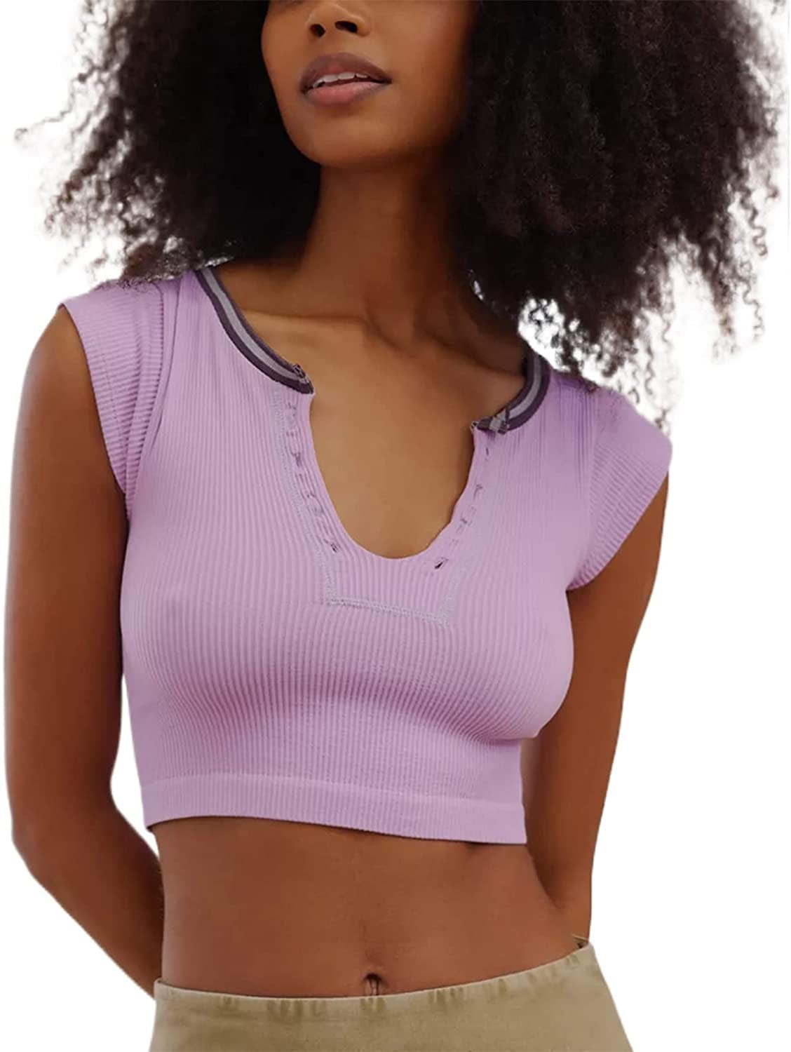 Women'S Sexy off the Shoulder Crop Top Solid Color Ruffled Short Sleeve Tube Cropped Blouse Tops C-purple / Small