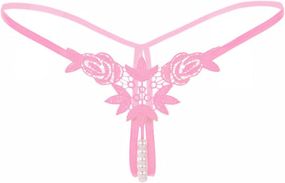 Women’S Sexy Panties,Lace Thongs G-String with Pearls Ball Style2-pink / Medium