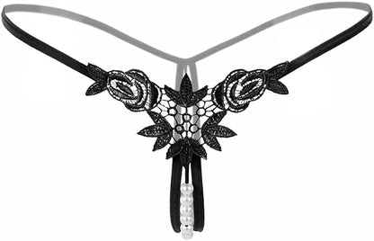 Women’S Sexy Panties,Lace Thongs G-String with Pearls Ball Style2-black / X-Large