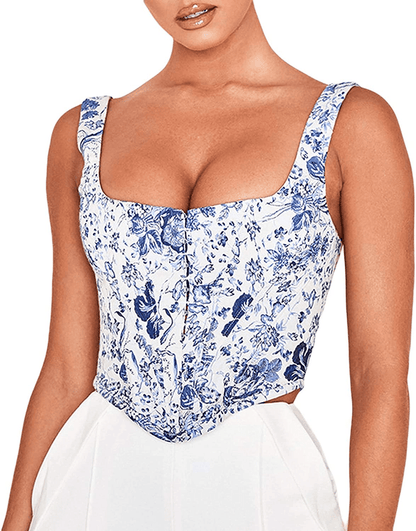 Women'S Sexy Push up Bustiers Corsets Crop Tops Strapless Slim Tank Top Bodice Y2K E-Girl Clubwear Party Outwear Apparel & Accessories > Clothing > Underwear & Socks > Lingerie REDWOON #22 Blue White Large 