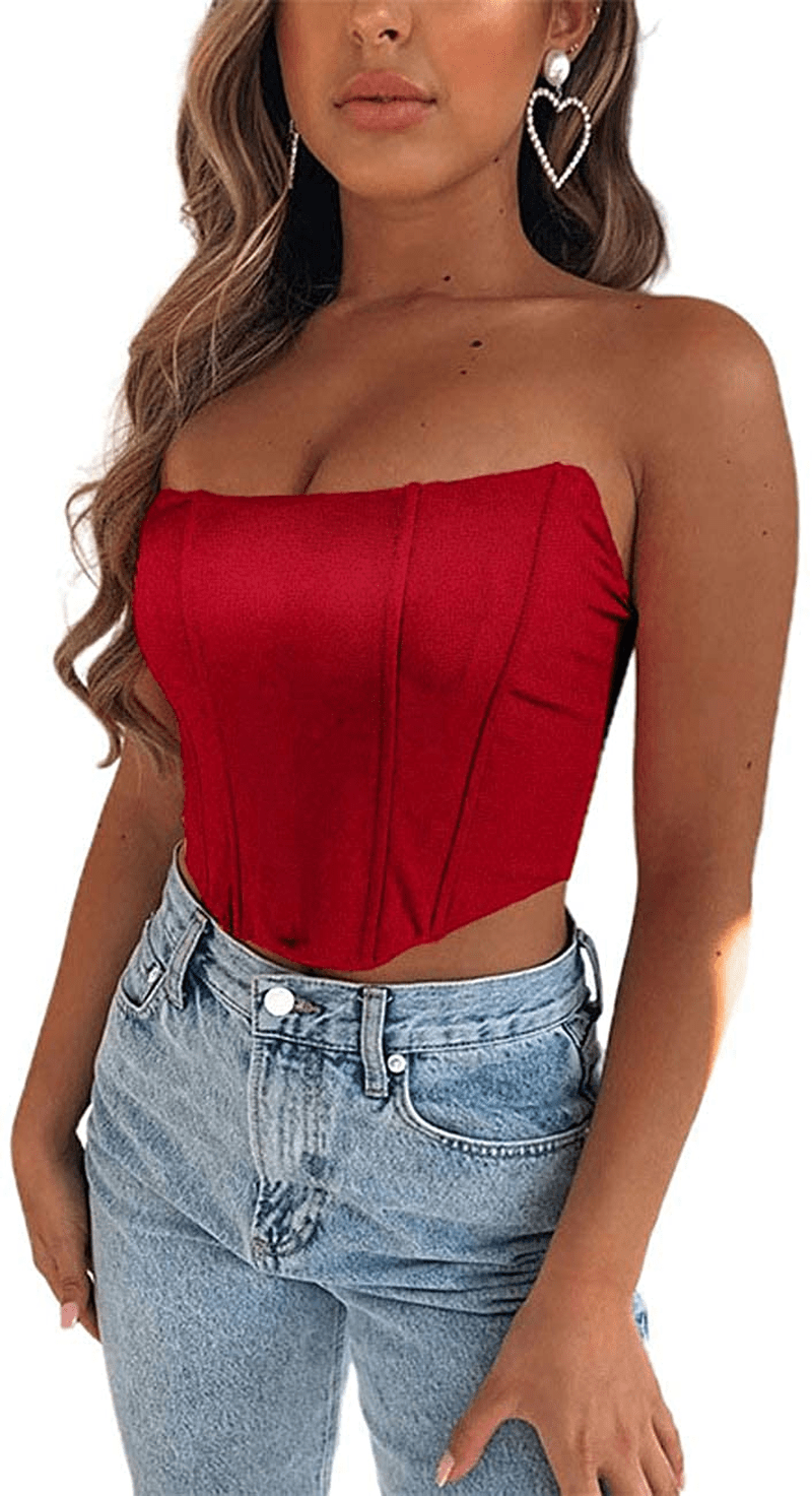 Women'S Sexy Push up Bustiers Corsets Crop Tops Strapless Slim Tank Top Bodice Y2K E-Girl Clubwear Party Outwear Apparel & Accessories > Clothing > Underwear & Socks > Lingerie REDWOON   