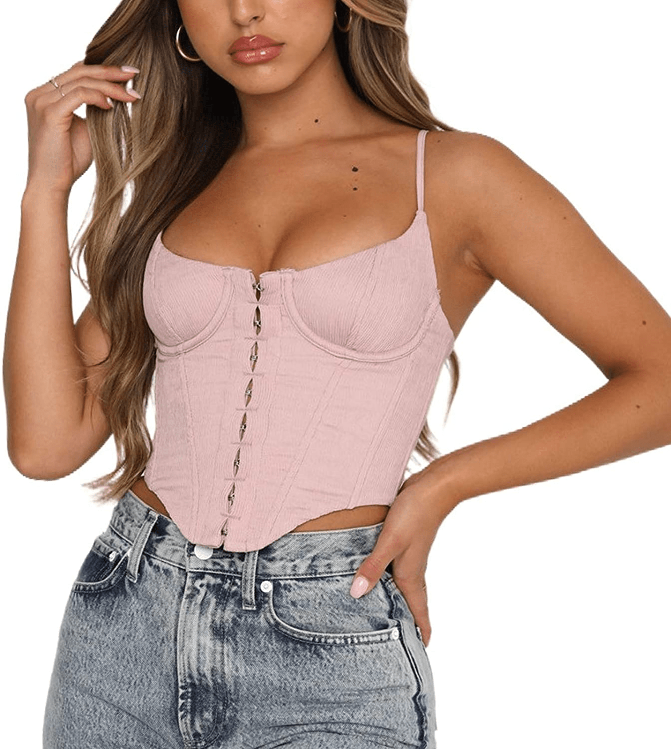 Women'S Sexy Push up Bustiers Corsets Crop Tops Strapless Slim Tank Top Bodice Y2K E-Girl Clubwear Party Outwear Apparel & Accessories > Clothing > Underwear & Socks > Lingerie REDWOON #33 Pink Small 