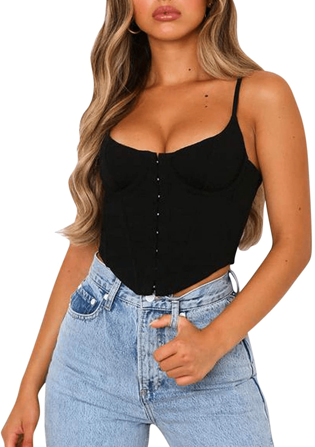 Women'S Sexy Push up Bustiers Corsets Crop Tops Strapless Slim Tank Top Bodice Y2K E-Girl Clubwear Party Outwear Apparel & Accessories > Clothing > Underwear & Socks > Lingerie REDWOON #35 Black X-Large 