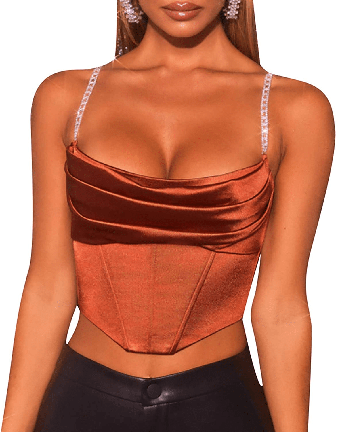 Women'S Sexy Push up Bustiers Corsets Crop Tops Strapless Slim Tank Top Bodice Y2K E-Girl Clubwear Party Outwear Apparel & Accessories > Clothing > Underwear & Socks > Lingerie REDWOON #26 Dark Brown Large 