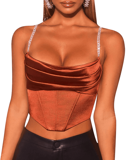Women'S Sexy Push up Bustiers Corsets Crop Tops Strapless Slim Tank Top Bodice Y2K E-Girl Clubwear Party Outwear Apparel & Accessories > Clothing > Underwear & Socks > Lingerie REDWOON #26 Dark Brown Large 