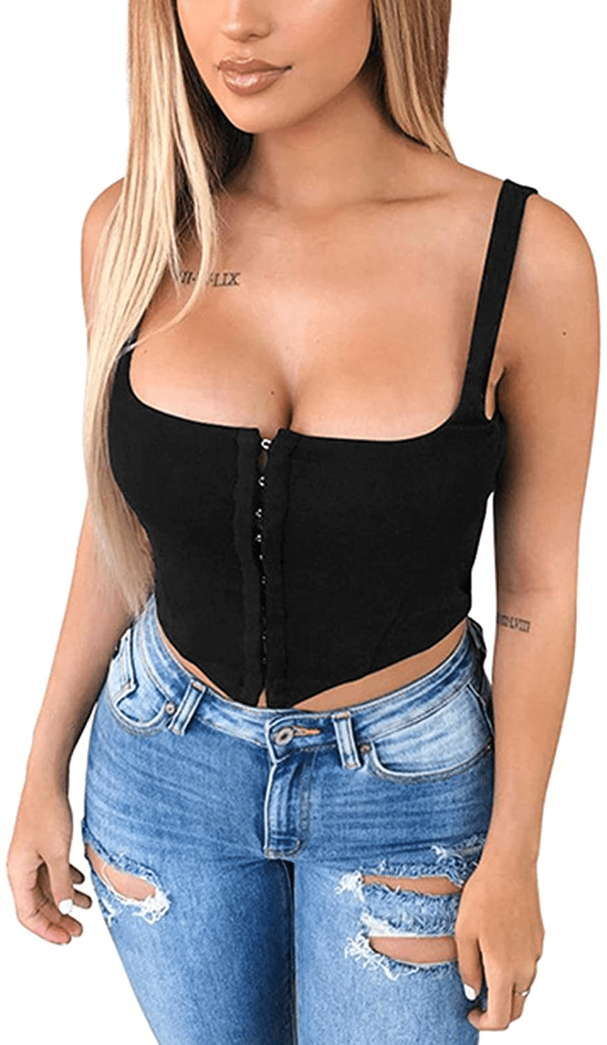 Women'S Sexy Push up Bustiers Corsets Crop Tops Strapless Slim Tank Top Bodice Y2K E-Girl Clubwear Party Outwear Apparel & Accessories > Clothing > Underwear & Socks > Lingerie REDWOON Style_2 Black Large 