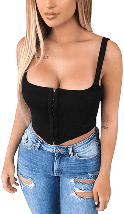 Women'S Sexy Push up Bustiers Corsets Crop Tops Strapless Slim Tank Top Bodice Y2K E-Girl Clubwear Party Outwear Apparel & Accessories > Clothing > Underwear & Socks > Lingerie REDWOON Style_2 Black Large 