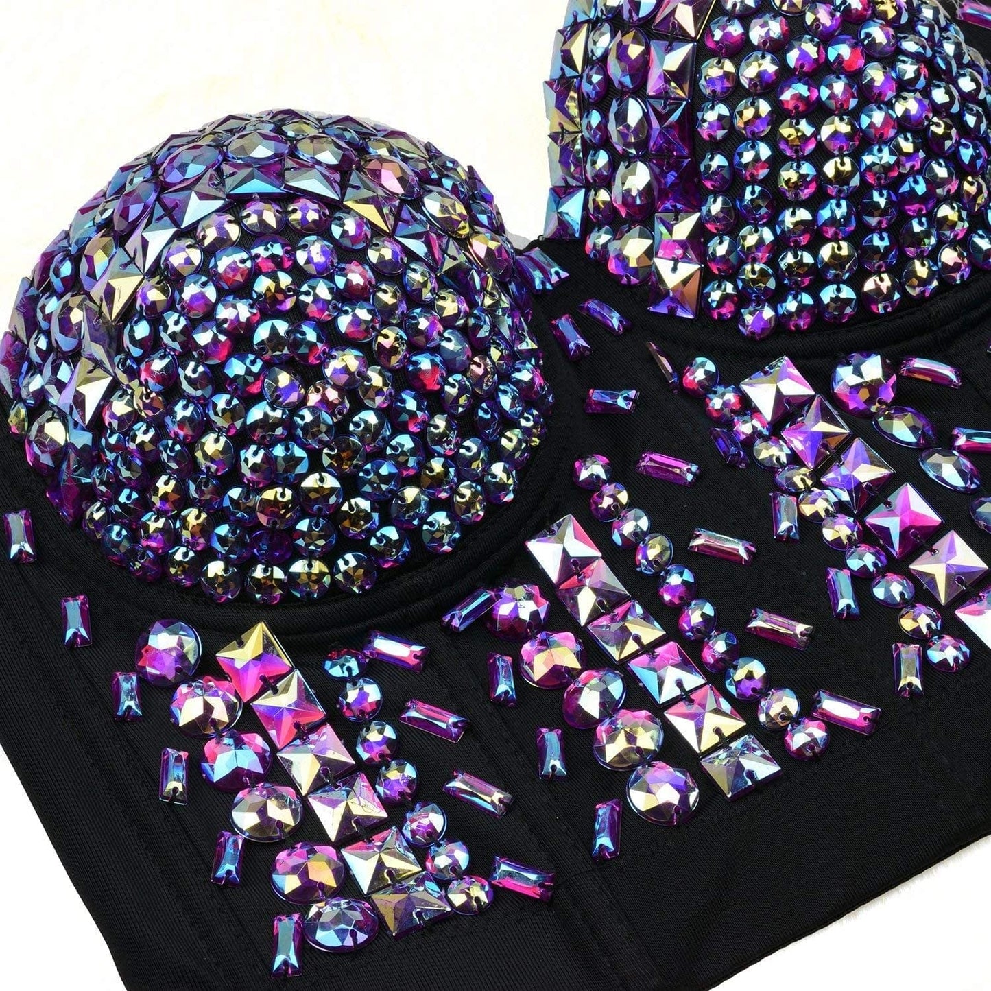 Women'S Sexy Rhinestone Bustier Crop Top Club Party Glitter Corset Top Bra Purple
