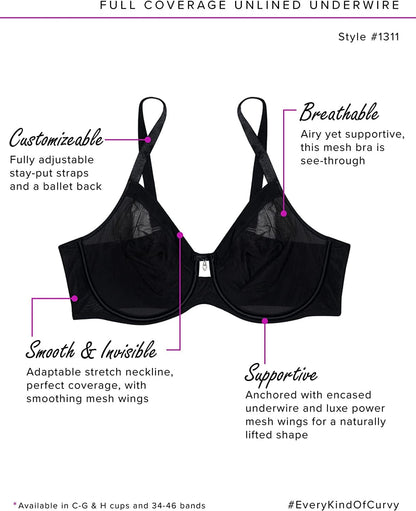 Women'S Sexy Sheer Mesh Full Coverage Unlined Underwire Bra, Valentines Day Gift for Her