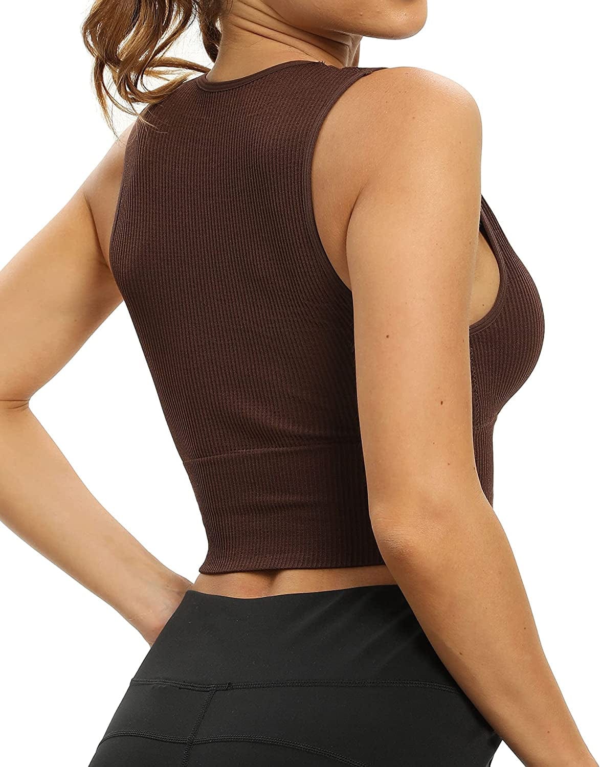 Women'S Sexy Sleeveless Seamless Crop Top Deep Plunge V Neck Ribbed Tank Top with Removable Pads
