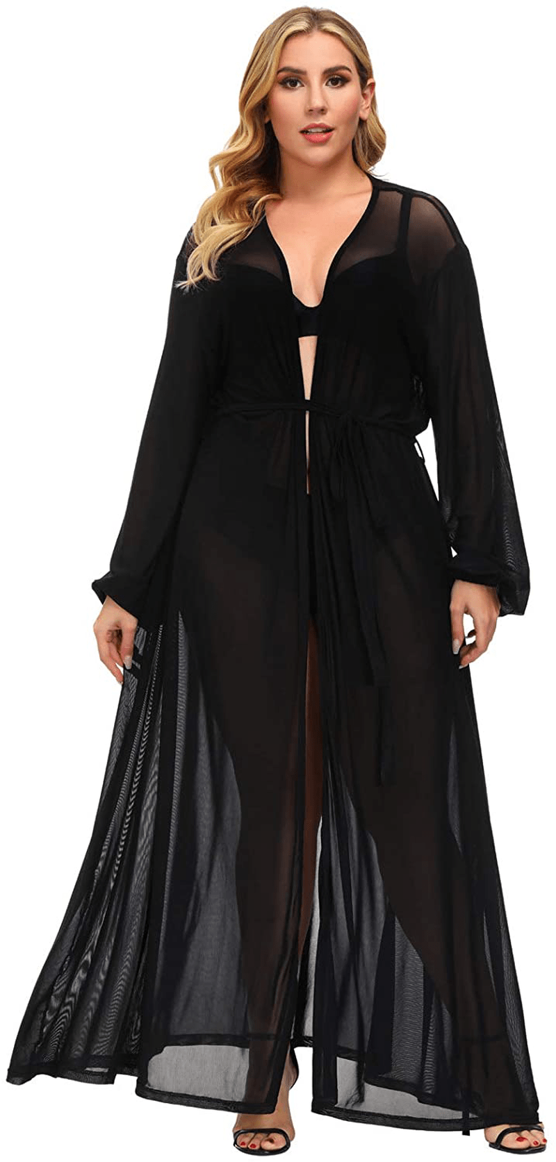 Women'S Sheer Mesh Long Sleeve Maxi Beach Dress Swimwear Bikini Cover Ups Apparel & Accessories > Clothing > Swimwear Kylie Max   