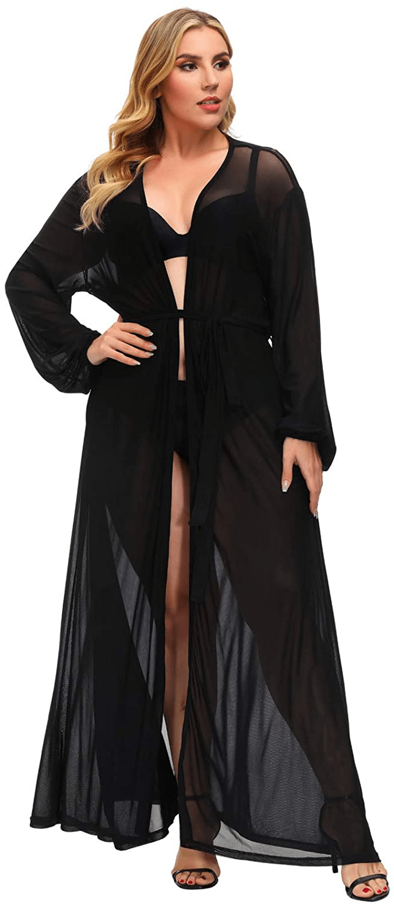 Women'S Sheer Mesh Long Sleeve Maxi Beach Dress Swimwear Bikini Cover Ups Apparel & Accessories > Clothing > Swimwear Kylie Max   