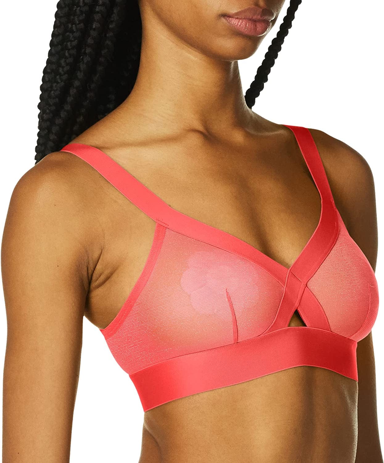 Women'S Sheers Wirefree Softcup Bralette Bra Sugar Coral / Large